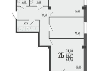 2-комнатная квартира на продажу, 68.9 м2, Челябинск, улица Александра Шмакова, 4, Курчатовский район