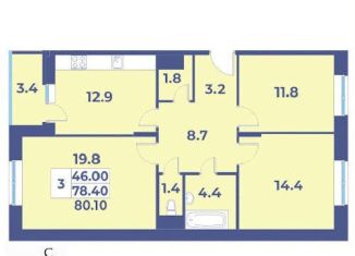Продам 3-комнатную квартиру, 80.1 м2, поселение Первомайское, жилой комплекс Эдельвейс, к5А