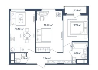 Продается двухкомнатная квартира, 56.9 м2, поселок Мещерино