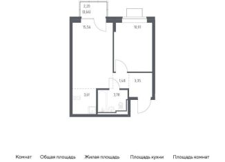 Продается 1-комнатная квартира, 39.4 м2, Ленинский городской округ, жилой комплекс Богдановский Лес, 7.3