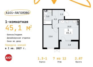 Продажа 1-ком. квартиры, 45.1 м2, Ленинградская область