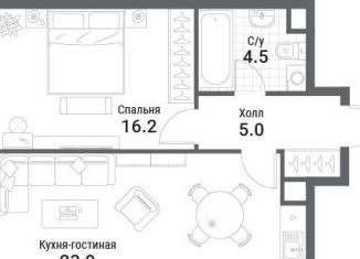 Продаю 1-комнатную квартиру, 49.6 м2, Москва, жилой комплекс Нагатино Ай-Ленд, к1, метро Технопарк