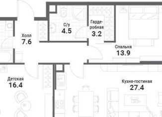Продажа двухкомнатной квартиры, 77.5 м2, Москва, жилой комплекс Нагатино Ай-Ленд, к1, метро Коломенская