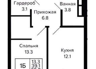 Продаю однокомнатную квартиру, 39.9 м2, Новосибирск