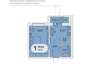 Продажа 1-комнатной квартиры, 39 м2, посёлок Мичуринский, микрорайон Мегаполис-Парк, 17к3