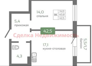 1-ком. квартира на продажу, 42.5 м2, Красноярск, Октябрьский район