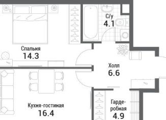 Продажа однокомнатной квартиры, 46.3 м2, Москва, жилой комплекс Нагатино Ай-Ленд, к1, метро Технопарк