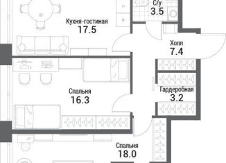 Двухкомнатная квартира на продажу, 70.1 м2, Москва, жилой комплекс Нагатино Ай-Ленд, к1, метро Технопарк