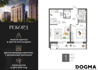 Продается однокомнатная квартира, 51.7 м2, Краснодар