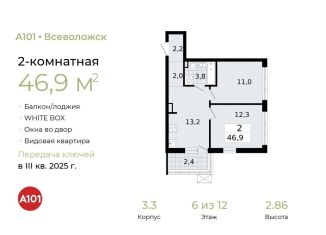 Двухкомнатная квартира на продажу, 46.9 м2, Всеволожск, Всеволожский проспект