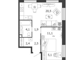 Продается 1-комнатная квартира, 47.6 м2, Москва, ЮАО, 3-я очередь, к6