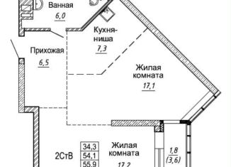 Продажа 2-комнатной квартиры, 55.4 м2, Новосибирск, улица Фрунзе, с1, метро Берёзовая роща