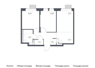 Продается 2-комнатная квартира, 50.9 м2, Московская область