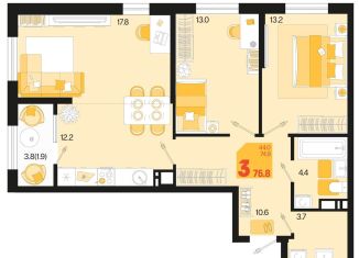 Продается 3-комнатная квартира, 76.8 м2, Краснодар