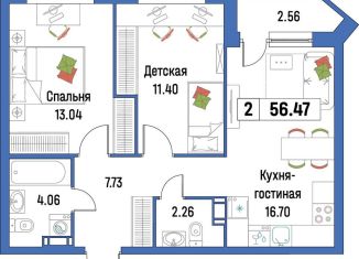 Продажа двухкомнатной квартиры, 56.5 м2, Мурино, ЖК Урбанист