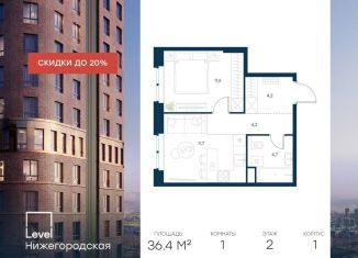 Продам однокомнатную квартиру, 36.4 м2, Москва, ЮВАО