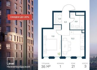 Продам однокомнатную квартиру, 35 м2, Москва, ЮВАО, жилой комплекс Левел Нижегородская, 1