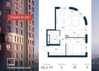 Продам двухкомнатную квартиру, 48.6 м2, Москва, Нижегородский район, жилой комплекс Левел Нижегородская, 1