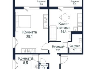 2-комнатная квартира на продажу, 65.2 м2, посёлок Западный