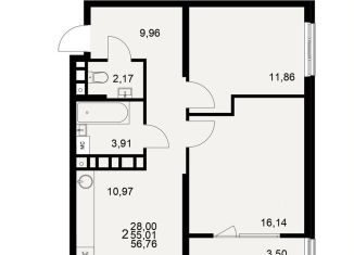 Продаю двухкомнатную квартиру, 56.8 м2, Рязань, Московский район