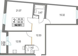 Продам 2-комнатную квартиру, 66.4 м2, Санкт-Петербург, Коломяжский проспект, 13к3