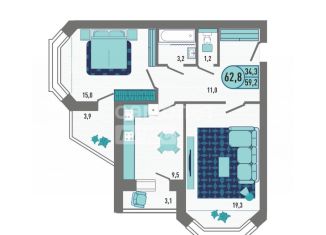Продается двухкомнатная квартира, 62.8 м2, Липецк, Минская улица, 4Ак2