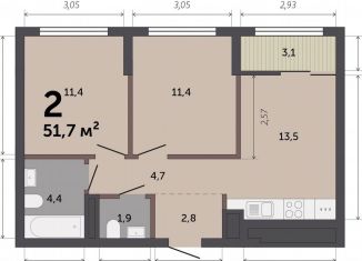 Продам 2-комнатную квартиру, 51.2 м2, Екатеринбург, улица Краснолесья, 10/6, ЖК Ньютон Парк