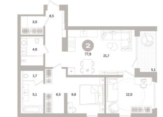 Продам двухкомнатную квартиру, 76 м2, Санкт-Петербург, улица Челюскина, 8, ЖК Голден Сити