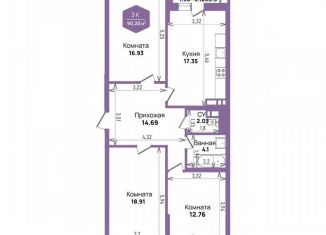 3-комнатная квартира на продажу, 90.2 м2, Краснодар, Константиновская улица, 5лит6, микрорайон Плодородный-2