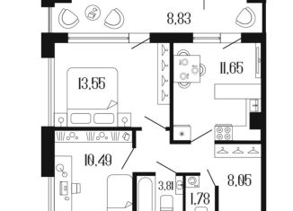Продаю 2-ком. квартиру, 53 м2, Санкт-Петербург, улица Коли Томчака, 9Е, муниципальный округ Московская Застава