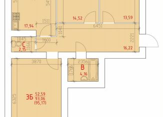Продается 3-комнатная квартира, 95.2 м2, Череповец, улица Преображенского, 10