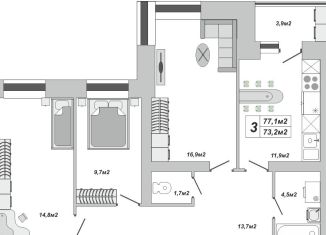 Продажа 3-комнатной квартиры, 77.1 м2, Тамбов, улица Чичерина, 7/3