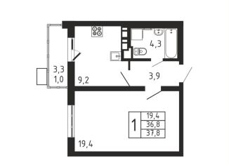 Продам 1-комнатную квартиру, 37.8 м2, деревня Пирогово, ЖК Пироговская Ривьера
