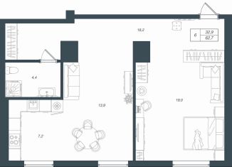 Продам двухкомнатную квартиру, 62.7 м2, Люберцы, Хлебозаводской тупик