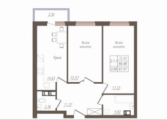 Продажа 2-ком. квартиры, 67.4 м2, Орёл, улица Генерала Родина, 66Ак1, микрорайон Весёлая Слобода