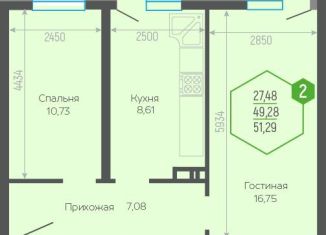 Продам двухкомнатную квартиру, 50 м2, Краснодар, Черкасская улица, 58/2, микрорайон Восточно-Кругликовский