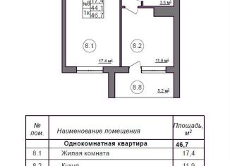 Продам 1-ком. квартиру, 46.7 м2, Дубовское сельское поселение