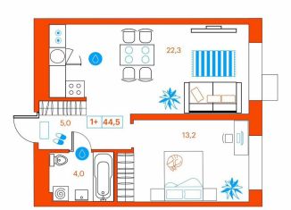 Продажа 1-комнатной квартиры, 45.1 м2, Тюмень, улица Ветеранов Труда, 36к1