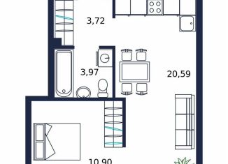 Продам 1-ком. квартиру, 38.5 м2, Тюмень, улица Мелиораторов, 6А
