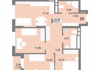 Продам 3-ком. квартиру, 73.1 м2, Екатеринбург, Тенистая улица, 8с5, ЖК На Тенистой