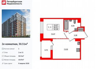 Продается однокомнатная квартира, 30.5 м2, Санкт-Петербург, метро Елизаровская