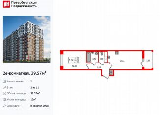 Продам 1-ком. квартиру, 39.6 м2, Санкт-Петербург, метро Елизаровская