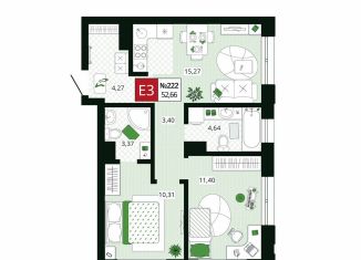 Продам 2-ком. квартиру, 52.7 м2, Тула