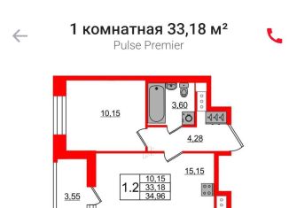 Продам 1-комнатную квартиру, 33.2 м2, Санкт-Петербург, метро Елизаровская, Дальневосточный проспект, 23