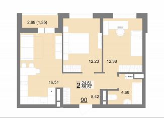 Продам 2-ком. квартиру, 55.6 м2, Екатеринбург, Тенистая улица, 8с5, ЖК На Тенистой