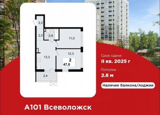 Продается двухкомнатная квартира, 47 м2, Всеволожск, ЖК А101 Всеволожск, 3.3