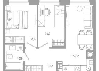 Двухкомнатная квартира на продажу, 45.2 м2, Астрахань, Боевая улица, 132с3