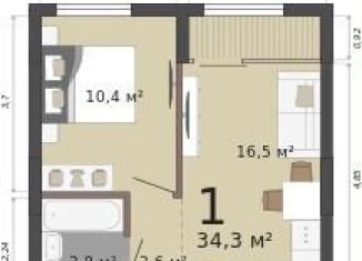 Продам однокомнатную квартиру, 34.3 м2, Екатеринбург, улица Бакинских Комиссаров, 33А/3, метро Проспект Космонавтов