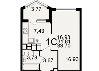 Продажа однокомнатной квартиры, 33.7 м2, Тула