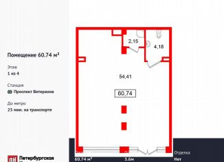 Продажа помещения свободного назначения, 60.74 м2, посёлок Стрельна, проспект Будённого, 18к3